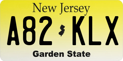 NJ license plate A82KLX