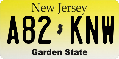 NJ license plate A82KNW