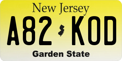 NJ license plate A82KOD