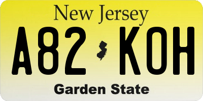 NJ license plate A82KOH