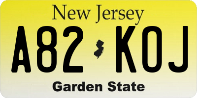 NJ license plate A82KOJ