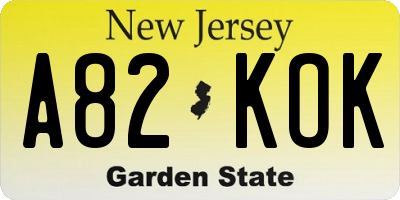 NJ license plate A82KOK