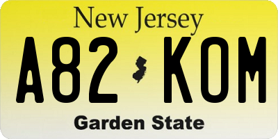 NJ license plate A82KOM