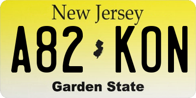 NJ license plate A82KON