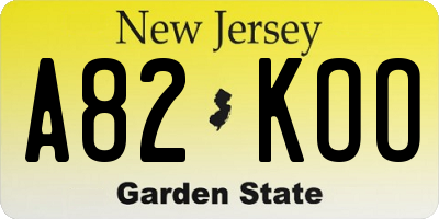 NJ license plate A82KOO