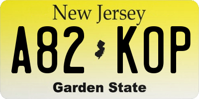 NJ license plate A82KOP