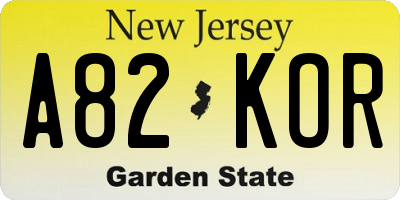NJ license plate A82KOR