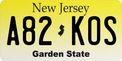 NJ license plate A82KOS