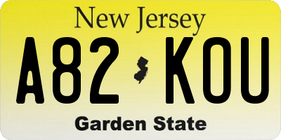 NJ license plate A82KOU