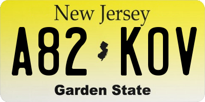 NJ license plate A82KOV
