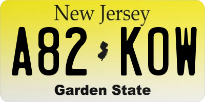 NJ license plate A82KOW