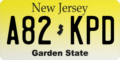NJ license plate A82KPD