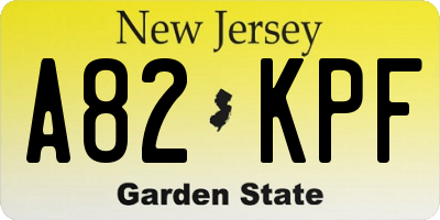 NJ license plate A82KPF