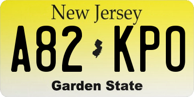 NJ license plate A82KPO