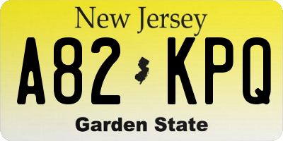 NJ license plate A82KPQ