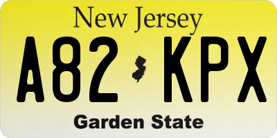NJ license plate A82KPX