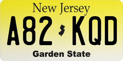 NJ license plate A82KQD
