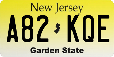 NJ license plate A82KQE