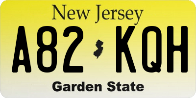 NJ license plate A82KQH