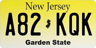 NJ license plate A82KQK