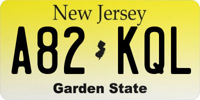 NJ license plate A82KQL