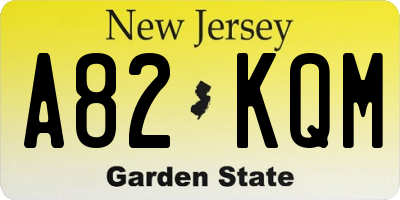 NJ license plate A82KQM