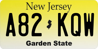NJ license plate A82KQW