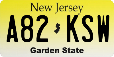 NJ license plate A82KSW