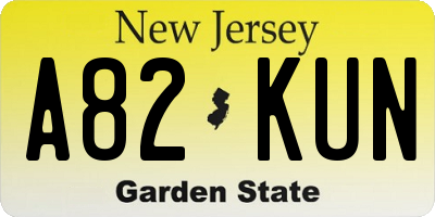 NJ license plate A82KUN