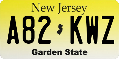 NJ license plate A82KWZ