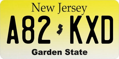 NJ license plate A82KXD