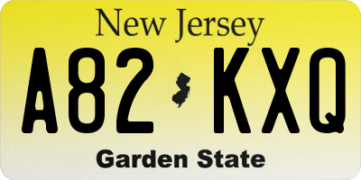 NJ license plate A82KXQ