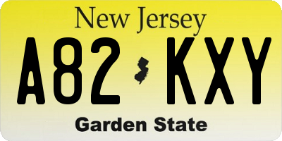 NJ license plate A82KXY