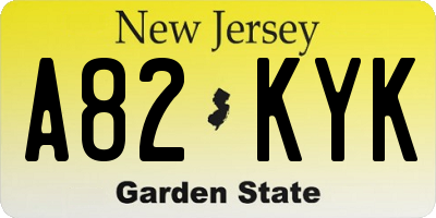 NJ license plate A82KYK
