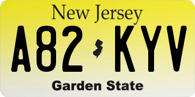 NJ license plate A82KYV