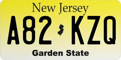 NJ license plate A82KZQ