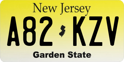 NJ license plate A82KZV