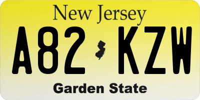 NJ license plate A82KZW