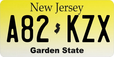 NJ license plate A82KZX