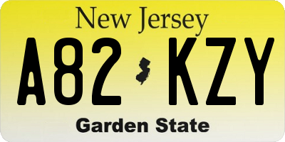 NJ license plate A82KZY