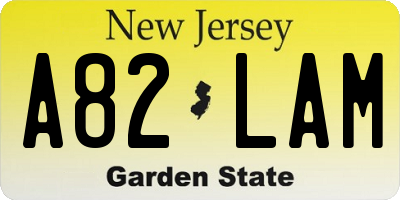 NJ license plate A82LAM