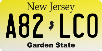 NJ license plate A82LCO