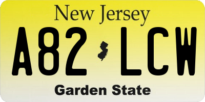 NJ license plate A82LCW