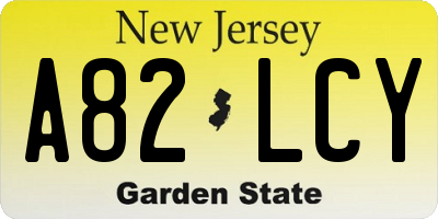 NJ license plate A82LCY