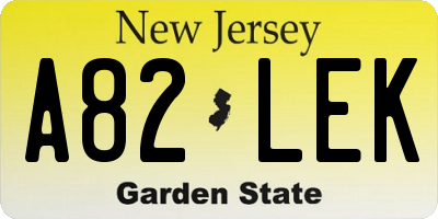 NJ license plate A82LEK