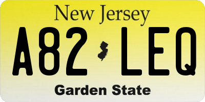 NJ license plate A82LEQ
