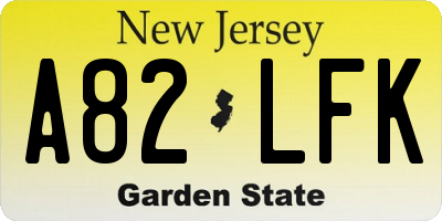 NJ license plate A82LFK