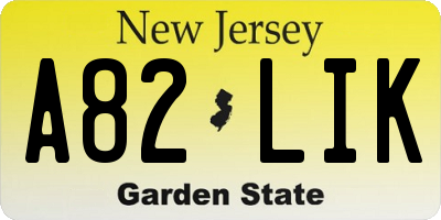 NJ license plate A82LIK