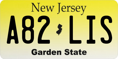 NJ license plate A82LIS