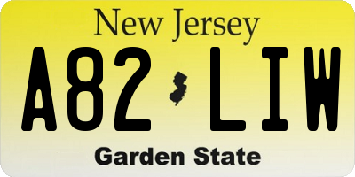 NJ license plate A82LIW